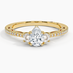 Tacori Lunetta Crescent Pavé Three Stone Diamond Ring Yellow Gold 18k Pear Engagement Ring