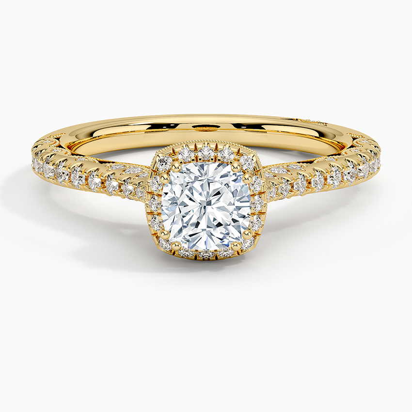 Tacori Petite Crescent Bloom Diamond Ring Yellow Gold 18k Cushion Engagement Ring
