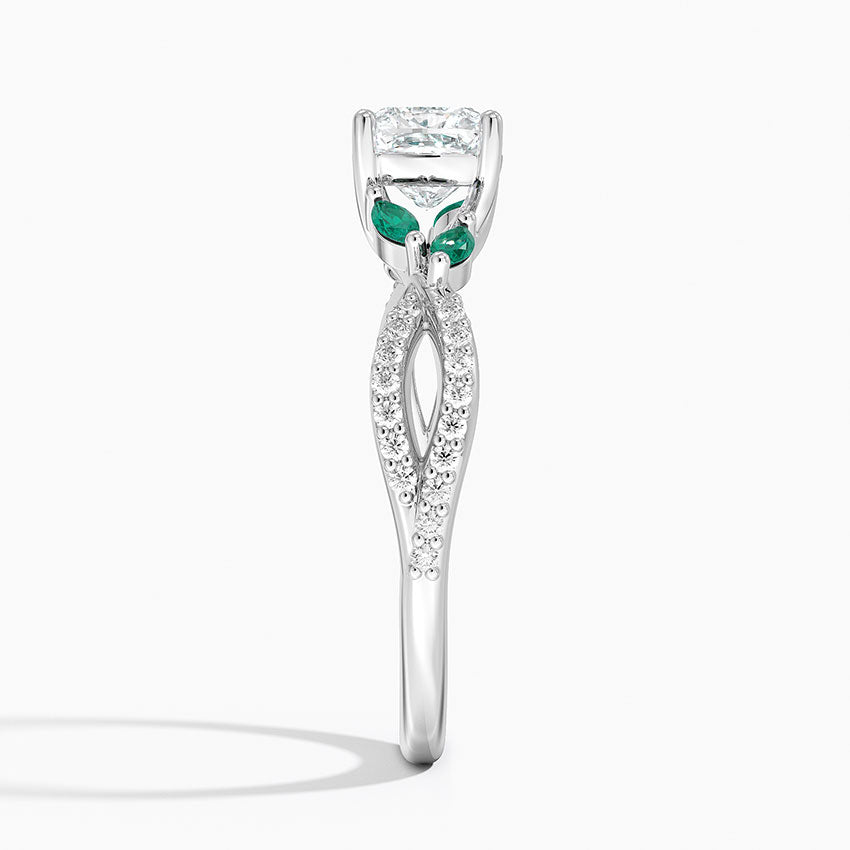 Luxe Willow Lab Emerald and Diamond Ring (1/8 ct. tw.) Platinum Cushion Engagement Ring