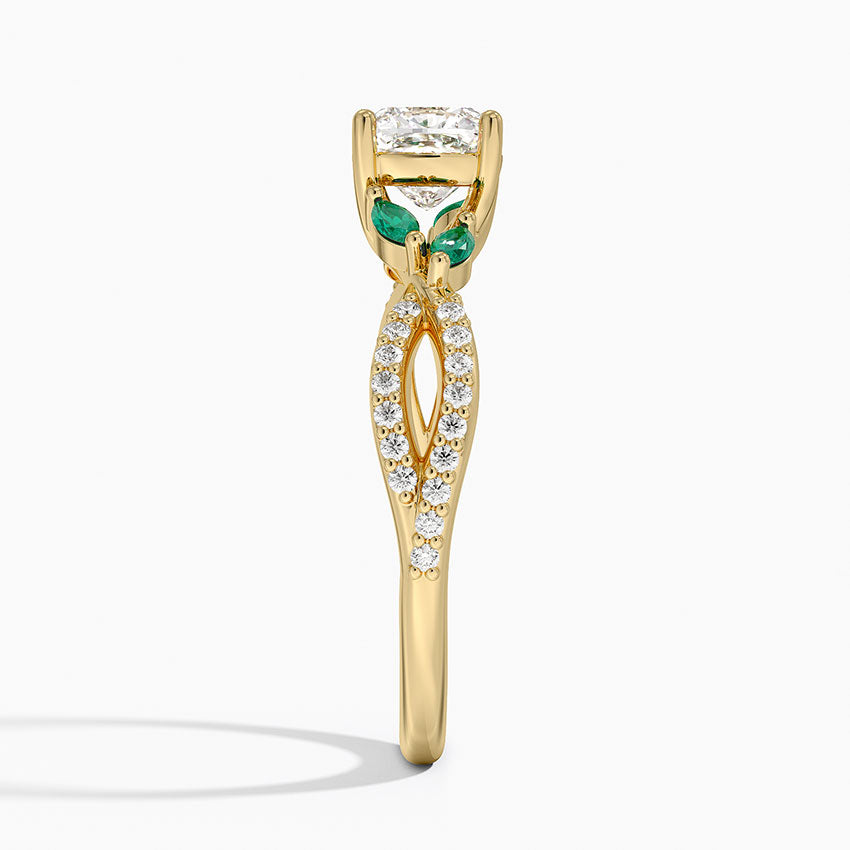 Luxe Willow Lab Emerald and Diamond Ring (1/8 ct. tw.) Yellow Gold 18k Cushion Engagement Ring