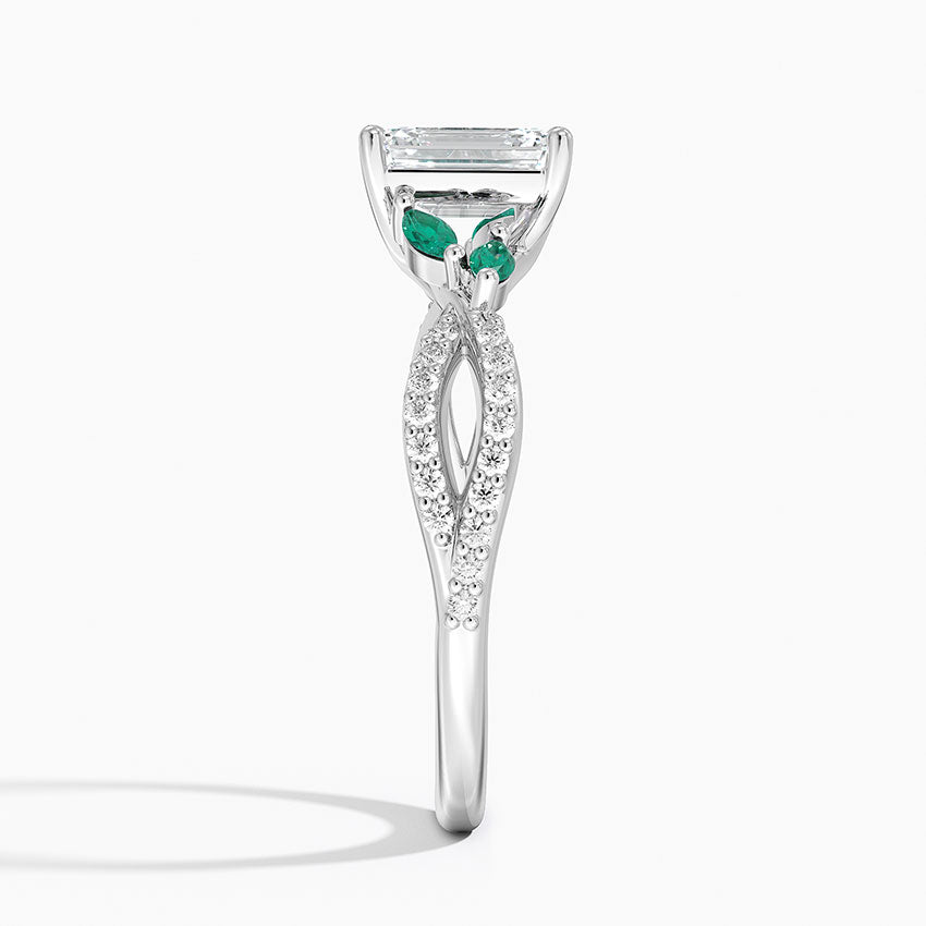 Luxe Willow Lab Emerald and Diamond Ring (1/8 ct. tw.) Platinum Emerald Engagement Ring