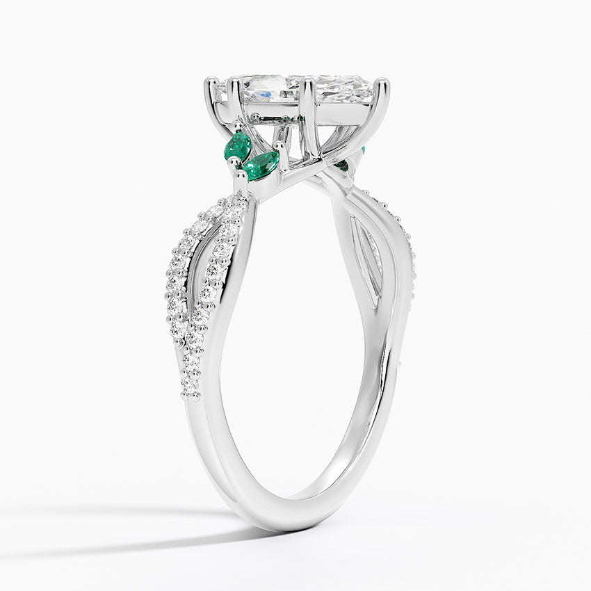 Luxe Willow Lab Emerald and Diamond Ring (1/8 ct. tw.) Platinum Marquise Engagement Ring