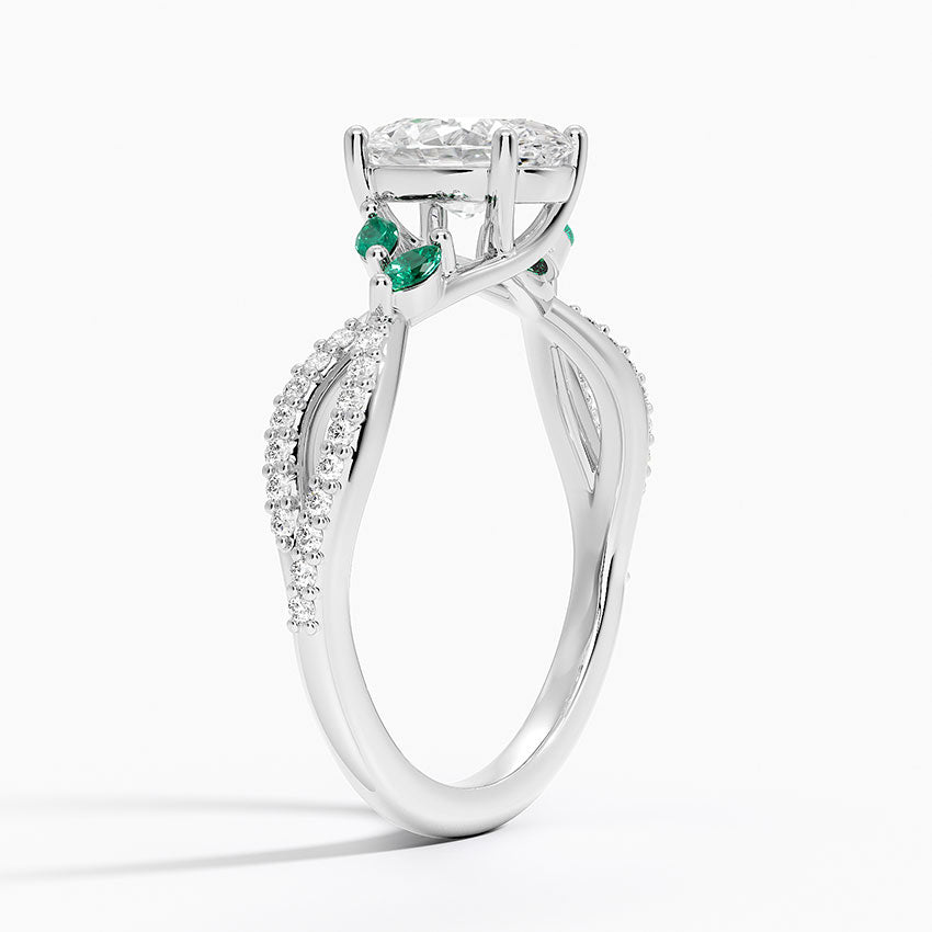 Luxe Willow Lab Emerald and Diamond Ring (1/8 ct. tw.) Platinum Oval Engagement Ring