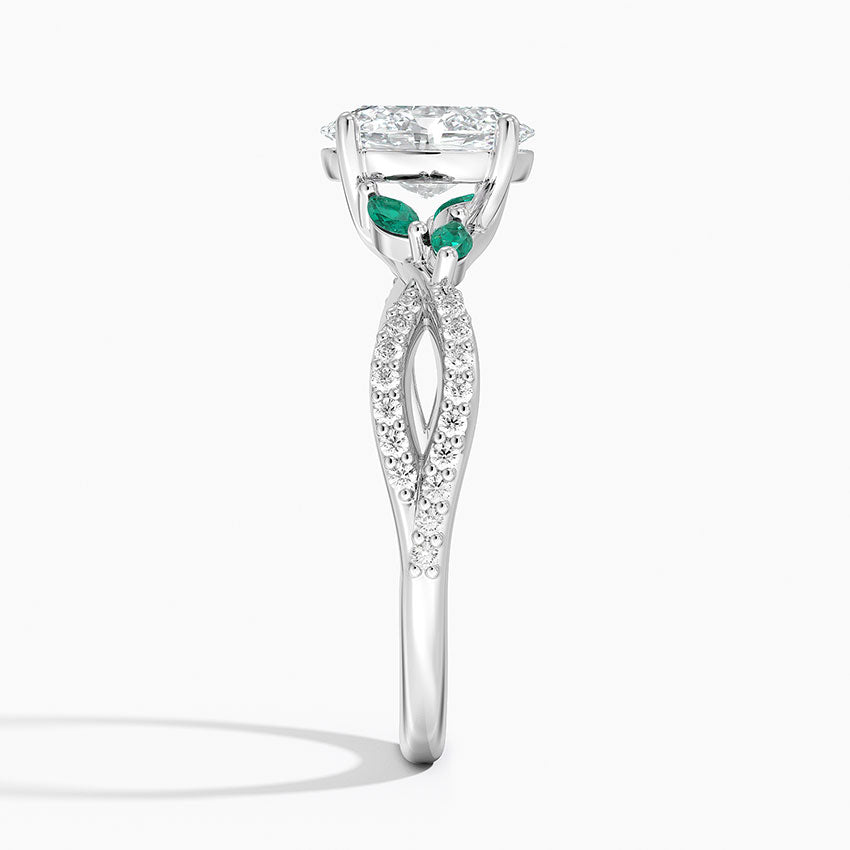 Luxe Willow Lab Emerald and Diamond Ring (1/8 ct. tw.) Platinum Oval Engagement Ring