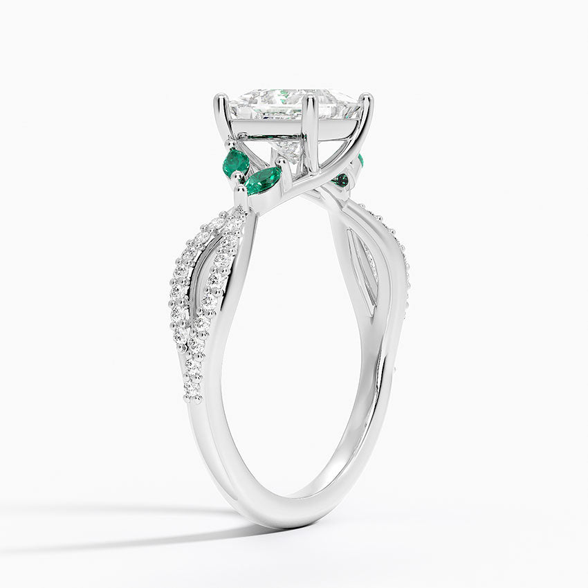 Luxe Willow Lab Emerald and Diamond Ring (1/8 ct. tw.) Platinum Princess Engagement Ring