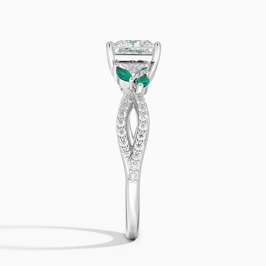 Luxe Willow Lab Emerald and Diamond Ring (1/8 ct. tw.) Platinum Princess Engagement Ring
