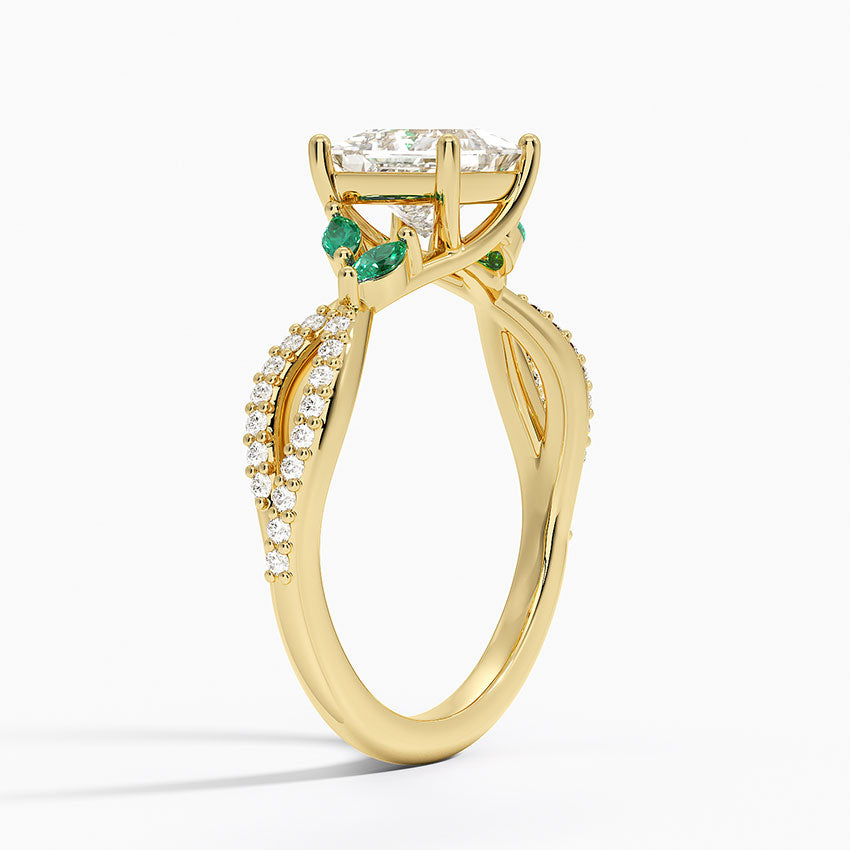 Luxe Willow Lab Emerald and Diamond Ring (1/8 ct. tw.) Yellow Gold 18k Princess Engagement Ring