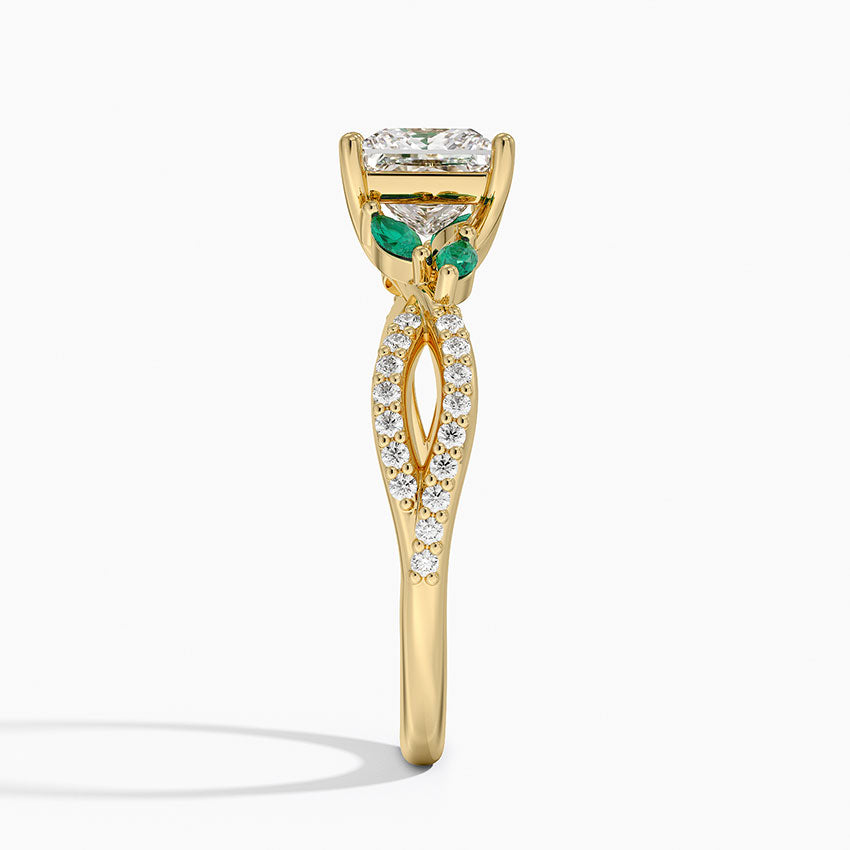 Luxe Willow Lab Emerald and Diamond Ring (1/8 ct. tw.) Yellow Gold 18k Princess Engagement Ring
