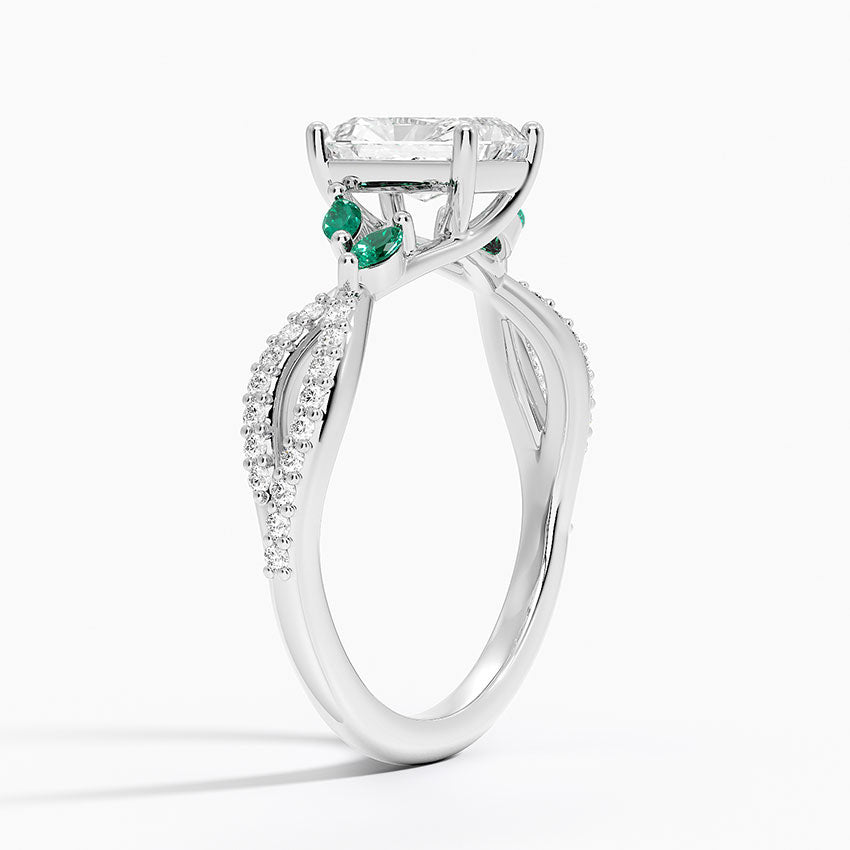 Luxe Willow Lab Emerald and Diamond Ring (1/8 ct. tw.) Platinum Radiant Engagement Ring