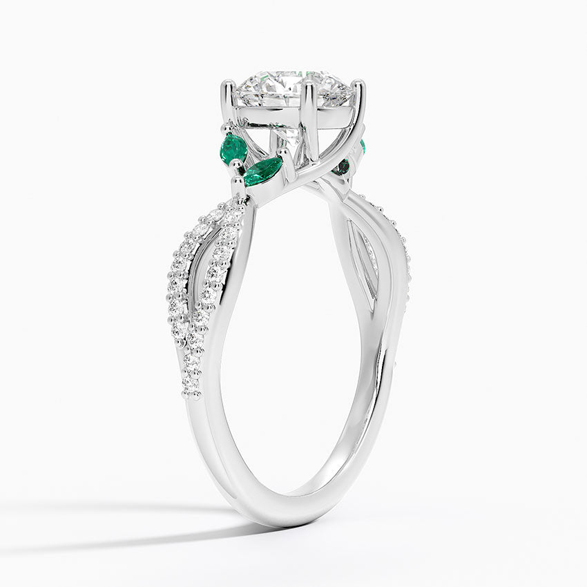 Luxe Willow Lab Emerald and Diamond Ring (1/8 ct. tw.) Platinum Round Engagement Ring
