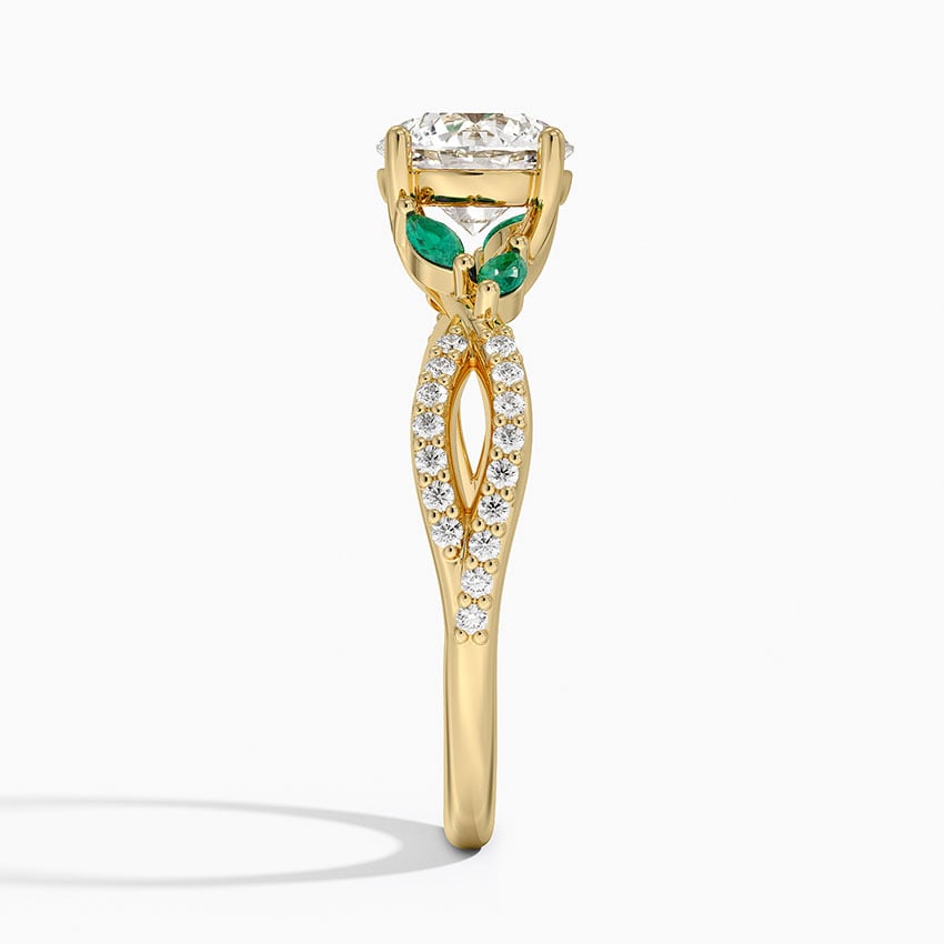 Luxe Willow Lab Emerald and Diamond Ring (1/8 ct. tw.) Yellow Gold 18k Round Engagement Ring