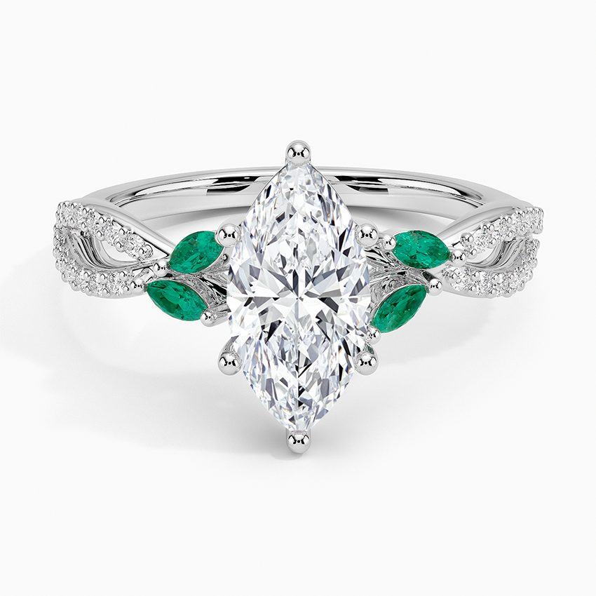 Luxe Willow Lab Emerald and Diamond Ring (1/8 ct. tw.) Platinum Marquise Engagement Ring