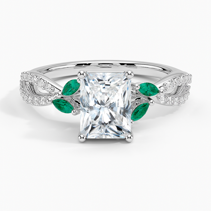 Luxe Willow Lab Emerald and Diamond Ring (1/8 ct. tw.) Platinum Radiant Engagement Ring