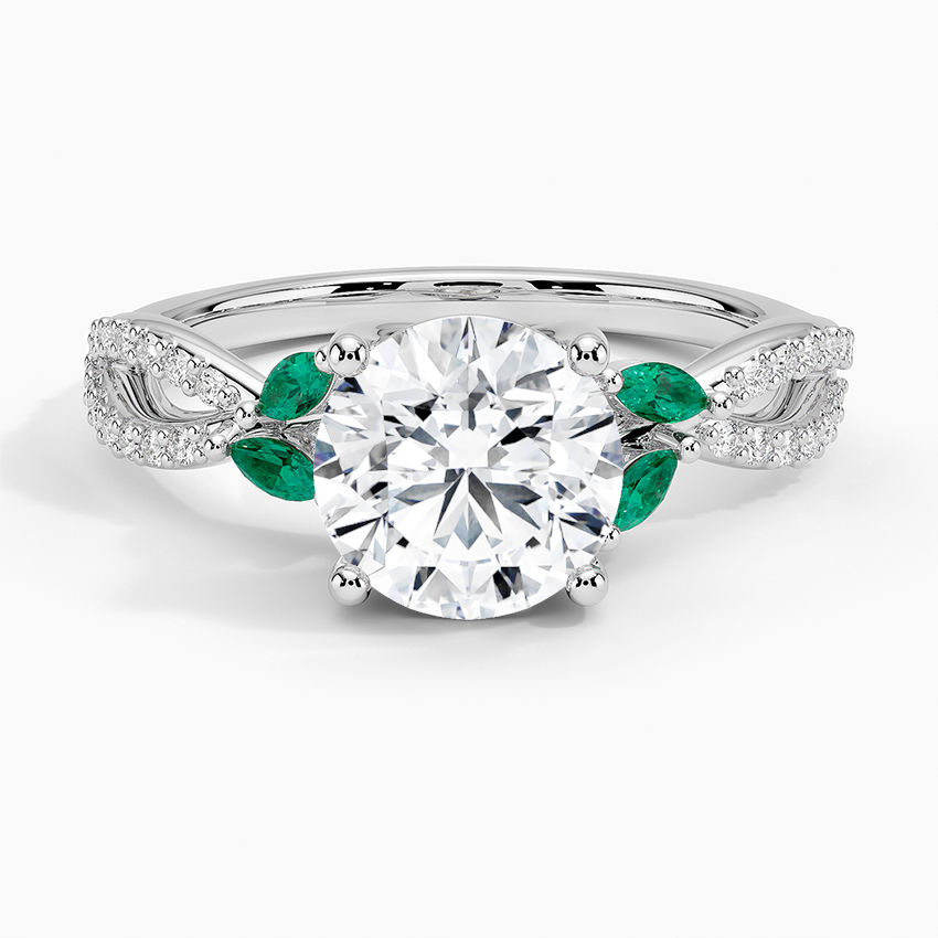 Luxe Willow Lab Emerald and Diamond Ring (1/8 ct. tw.) Platinum Round Engagement Ring
