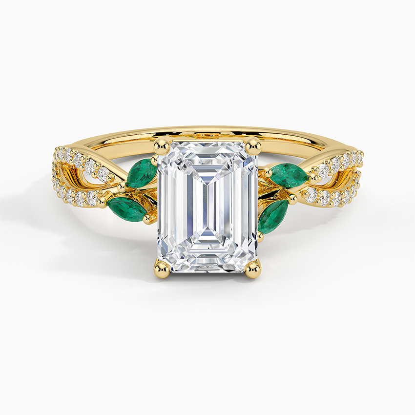 Luxe Willow Lab Emerald and Diamond Ring (1/8 ct. tw.) Yellow Gold 18k Emerald Engagement Ring