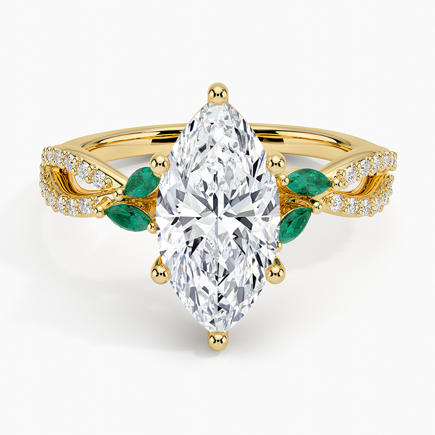 Luxe Willow Lab Emerald and Diamond Ring (1/8 ct. tw.) Yellow Gold 18k Marquise Engagement Ring
