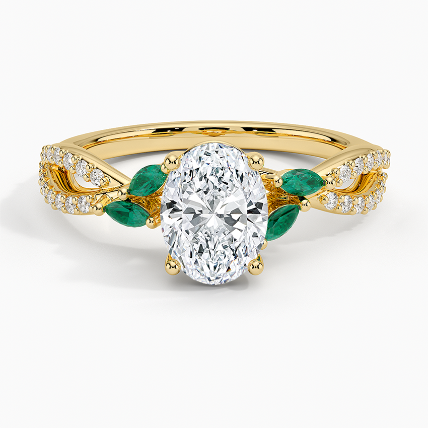 Luxe Willow Lab Emerald and Diamond Ring (1/8 ct. tw.) Yellow Gold 18k Oval Engagement Ring
