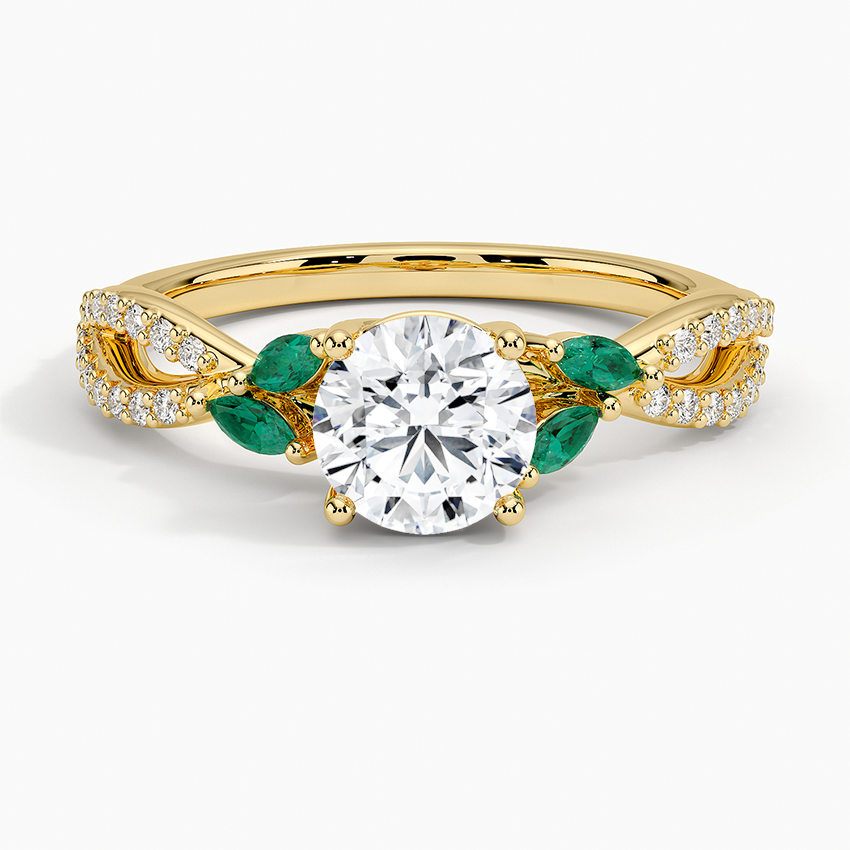 Luxe Willow Lab Emerald and Diamond Ring (1/8 ct. tw.) Yellow Gold 18k Round Engagement Ring