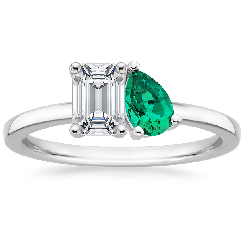 Viridian Toi et Moi Diamond Engagement Ring 18K White Gold EM