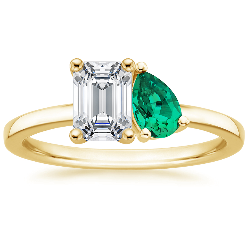 Viridian Toi et Moi Diamond Engagement Ring 18K Yellow Gold EM