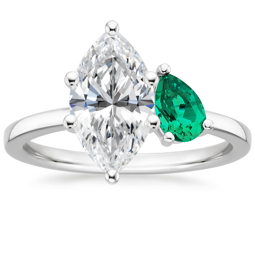 Viridian Toi et Moi Diamond Engagement Ring 18K White Gold MQ