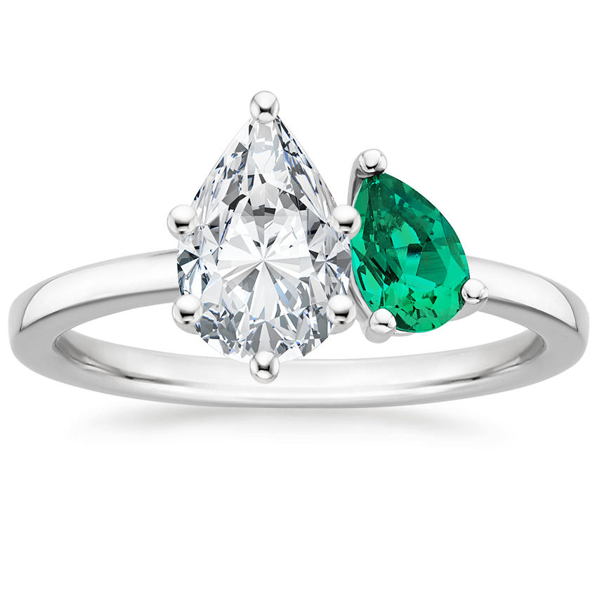 Viridian Toi et Moi Diamond Engagement Ring 18K White Gold PE