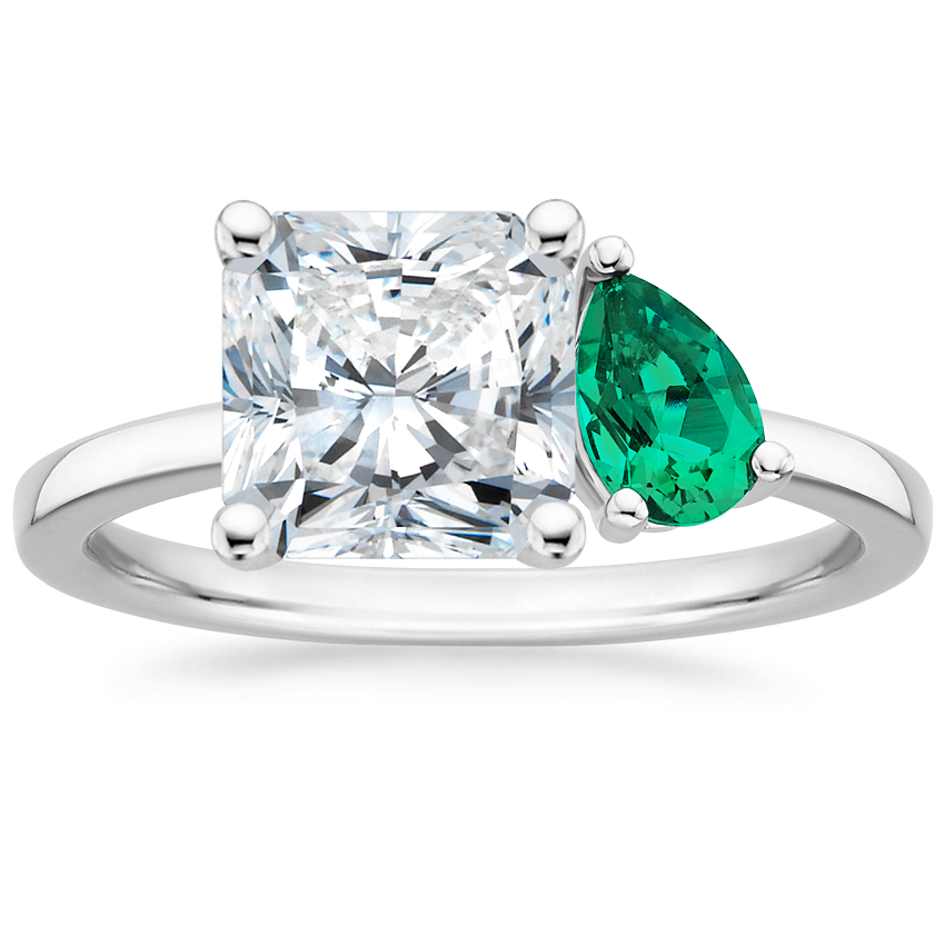 Viridian Toi et Moi Diamond Engagement Ring 18K White Gold RA