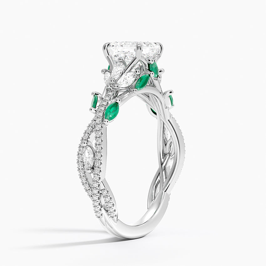 Luxe Secret Garden Lab Emerald and Diamond Ring Platinum Asscher Engagement Ring