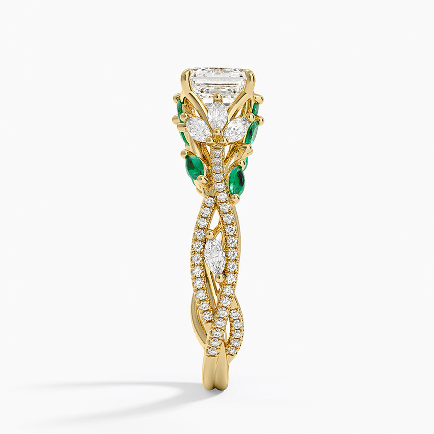 Luxe Secret Garden Lab Emerald and Diamond Ring Yellow Gold 18k Asscher Engagement Ring