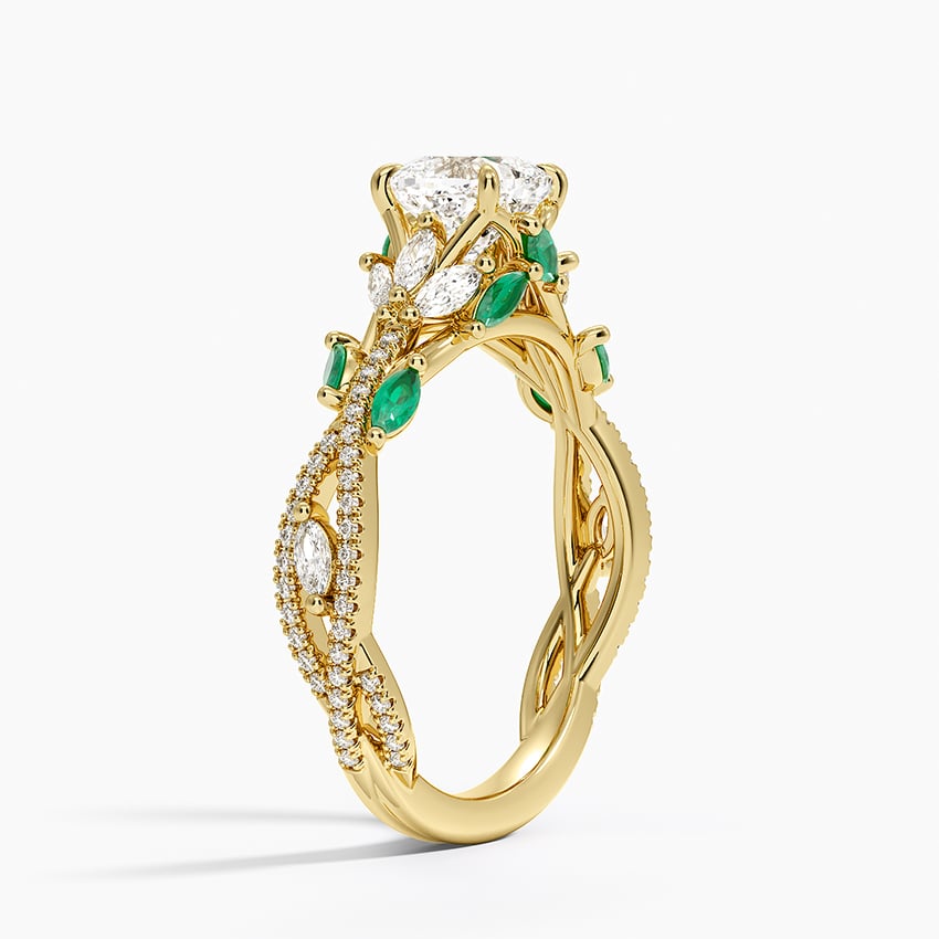 Luxe Secret Garden Lab Emerald and Diamond Ring Yellow Gold 18k Cushion Engagement Ring