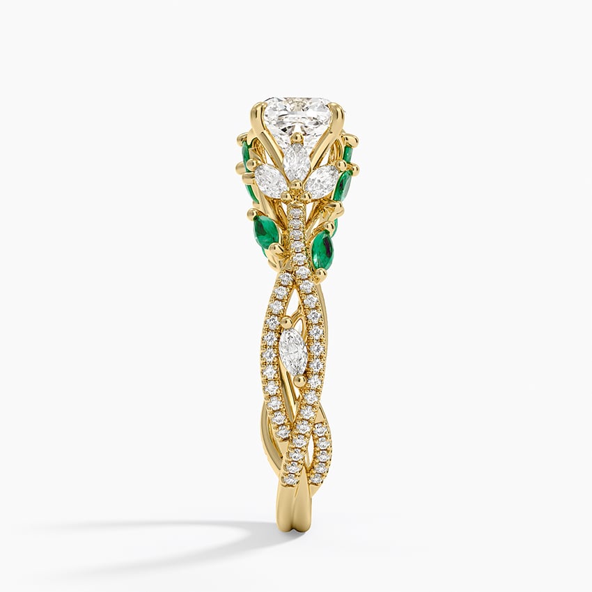 Luxe Secret Garden Lab Emerald and Diamond Ring Yellow Gold 18k Cushion Engagement Ring