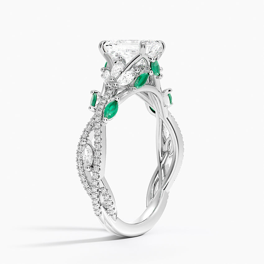 Luxe Secret Garden Lab Emerald and Diamond Ring Platinum Emerald Engagement Ring