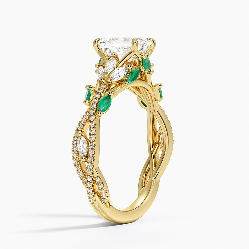 Luxe Secret Garden Lab Emerald and Diamond Ring Yellow Gold 18k Emerald Engagement Ring
