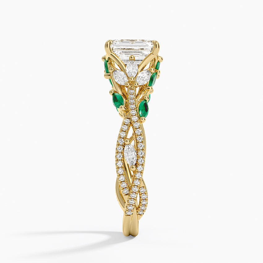 Luxe Secret Garden Lab Emerald and Diamond Ring Yellow Gold 18k Emerald Engagement Ring