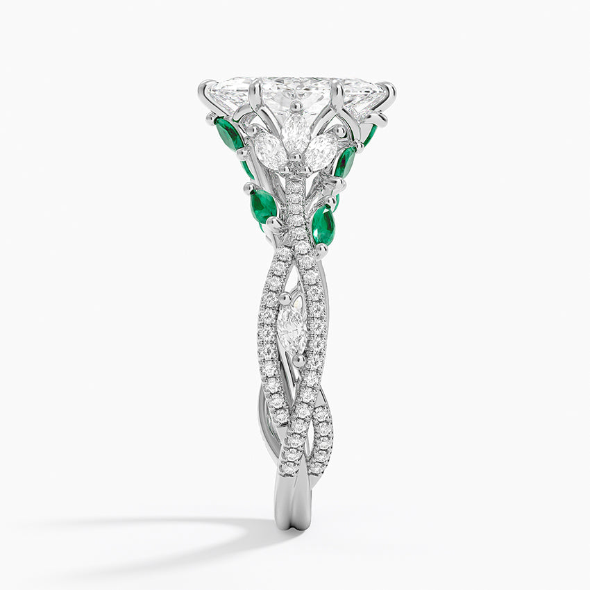 Luxe Secret Garden Lab Emerald and Diamond Ring Platinum Marquise Engagement Ring