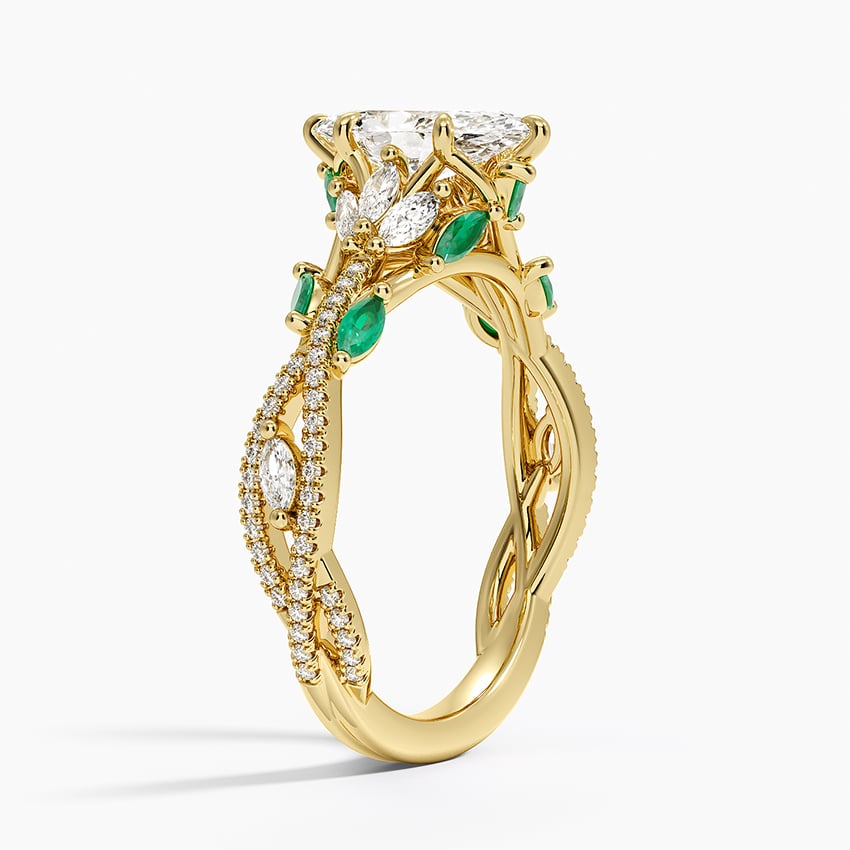 Luxe Secret Garden Lab Emerald and Diamond Ring Yellow Gold 18k Marquise Engagement Ring