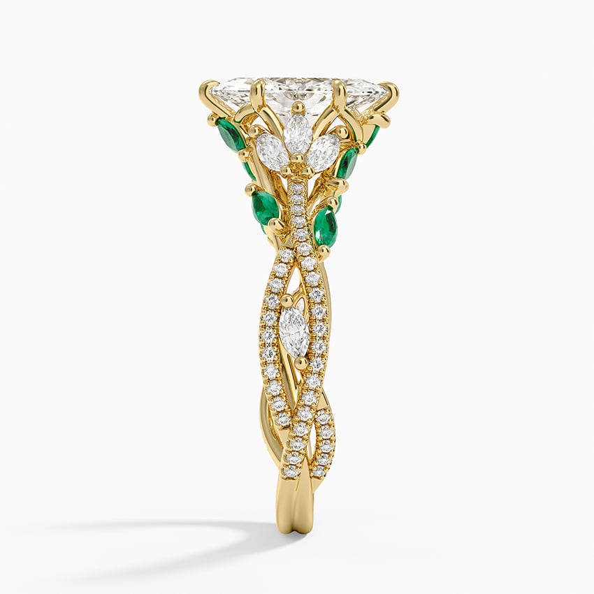 Luxe Secret Garden Lab Emerald and Diamond Ring Yellow Gold 18k Marquise Engagement Ring