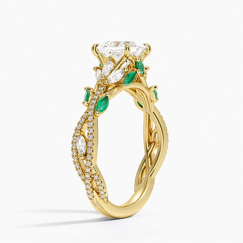 Luxe Secret Garden Lab Emerald and Diamond Ring Yellow Gold 18k Princess Engagement Ring