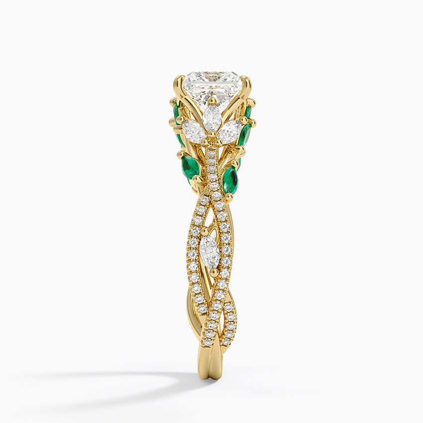 Luxe Secret Garden Lab Emerald and Diamond Ring Yellow Gold 18k Princess Engagement Ring