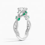 Luxe Secret Garden Lab Emerald and Diamond Ring Platinum Round Engagement Ring