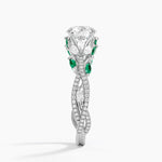 Luxe Secret Garden Lab Emerald and Diamond Ring Platinum Round Engagement Ring