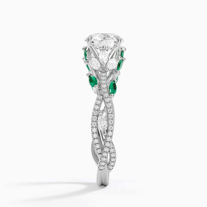 Luxe Secret Garden Lab Emerald and Diamond Ring Platinum Round Engagement Ring