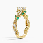 Luxe Secret Garden Lab Emerald and Diamond Ring Yellow Gold 18k Round Engagement Ring