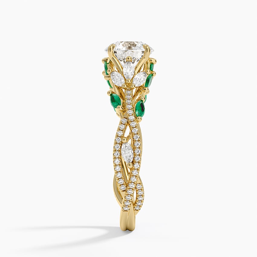 Luxe Secret Garden Lab Emerald and Diamond Ring Yellow Gold 18k Round Engagement Ring