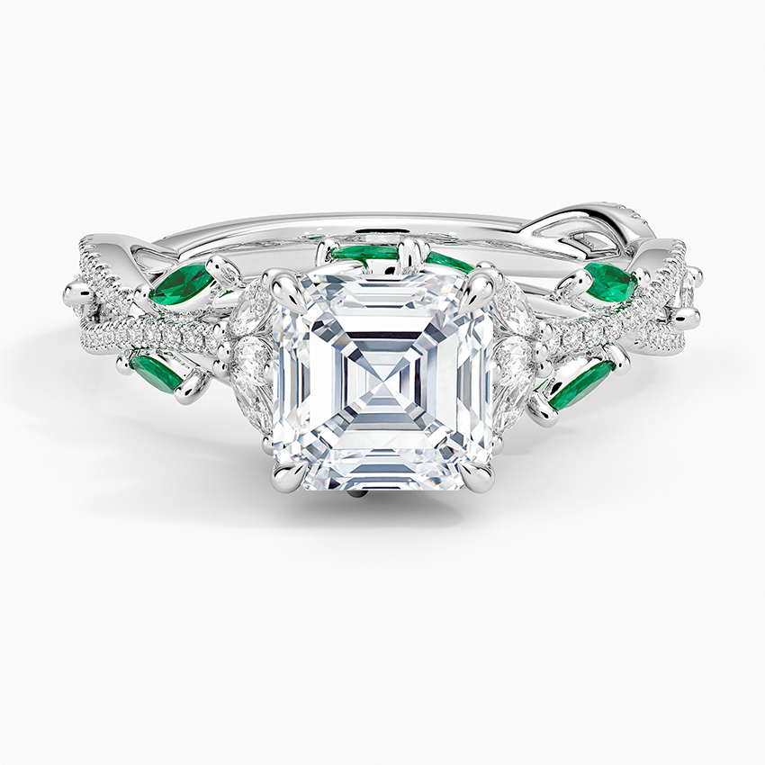 Luxe Secret Garden Lab Emerald and Diamond Ring Platinum Asscher Engagement Ring
