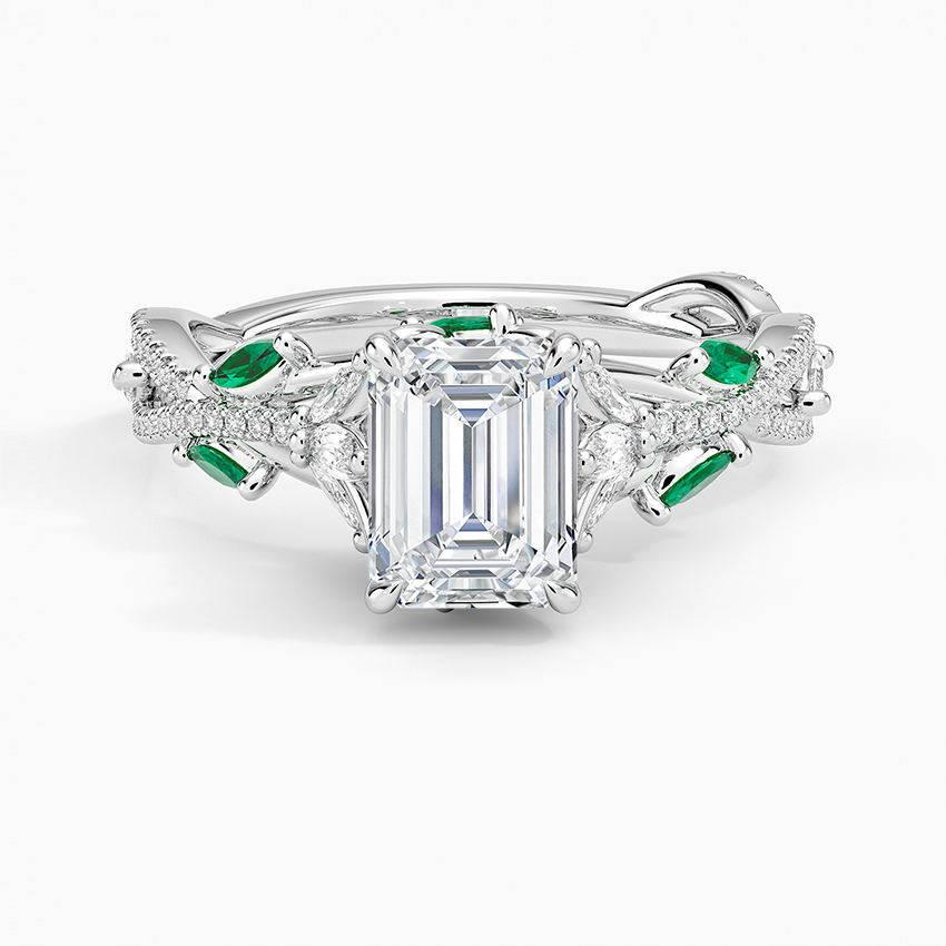 Luxe Secret Garden Lab Emerald and Diamond Ring Platinum Emerald Engagement Ring