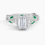 Luxe Secret Garden Lab Emerald and Diamond Ring Platinum Emerald Engagement Ring