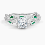 Luxe Secret Garden Lab Emerald and Diamond Ring Platinum Radiant Engagement Ring