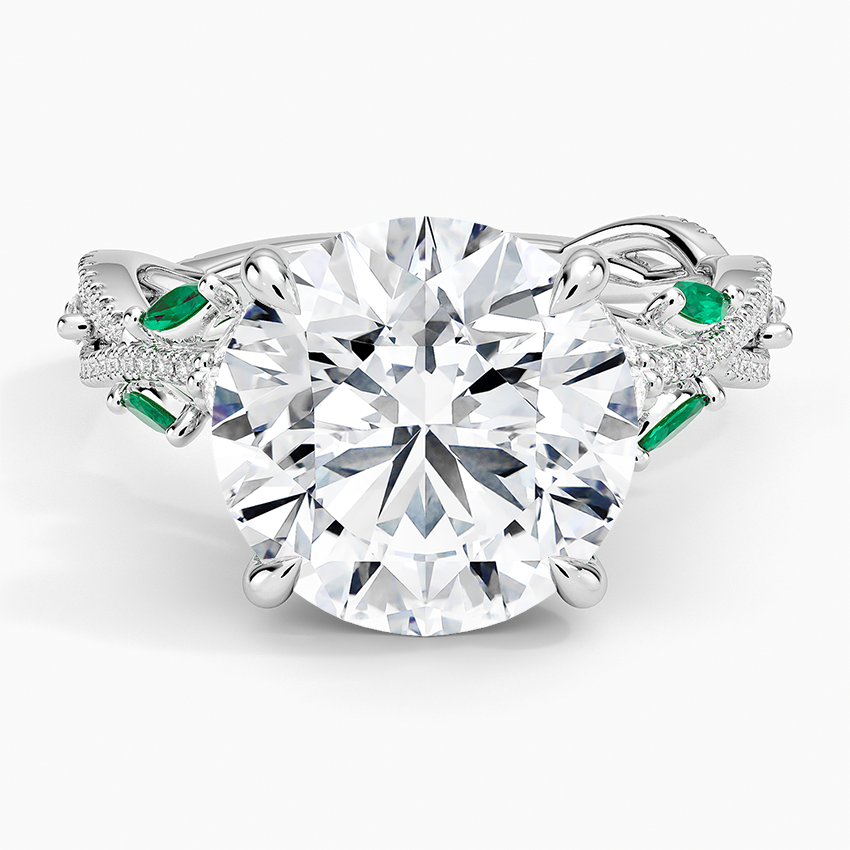 Luxe Secret Garden Lab Emerald and Diamond Ring Platinum Round Engagement Ring