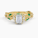 Luxe Secret Garden Lab Emerald and Diamond Ring Yellow Gold 18k Emerald Engagement Ring
